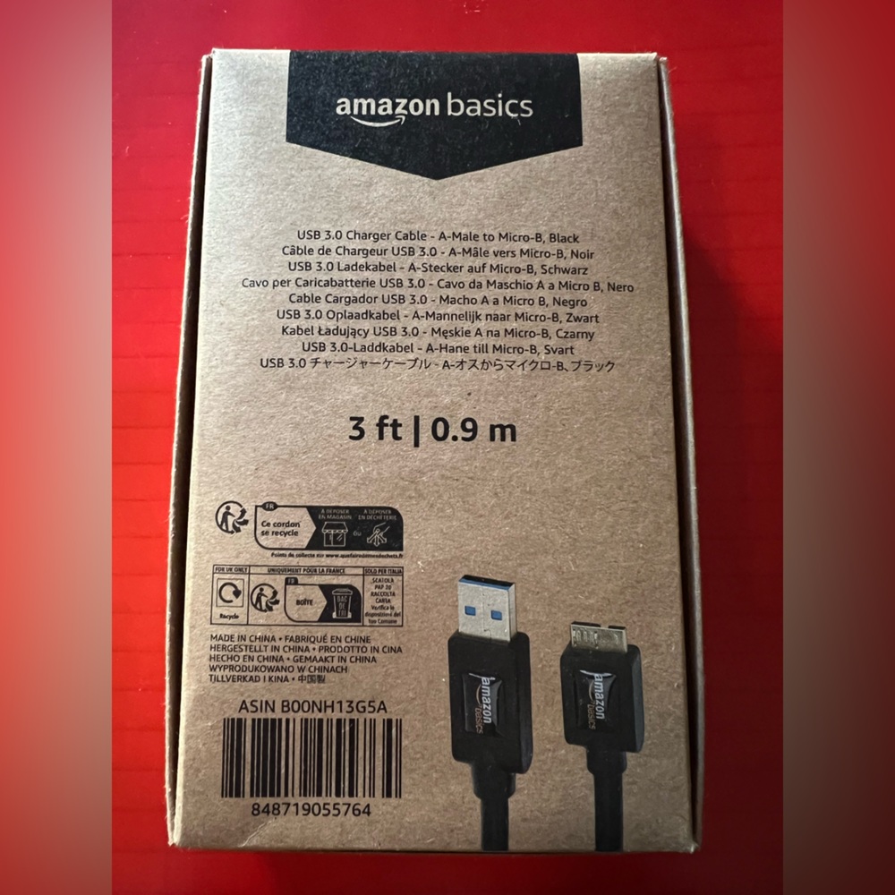 NIB Amazon USB 3.0 A-Male to Micro B USB Cable